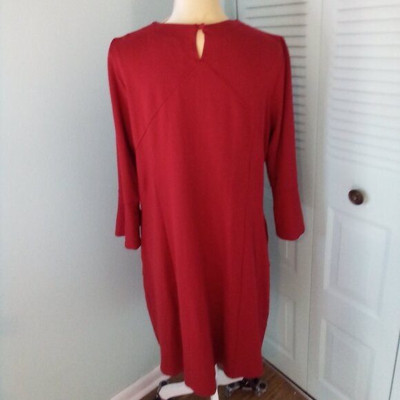 J.JILL PONTE L SHEATH ROUND NECK 3/4 FLUTTER SLEEVES VISCOSE MIDI BUTTON KEYHOLE - Picture 3 of 7